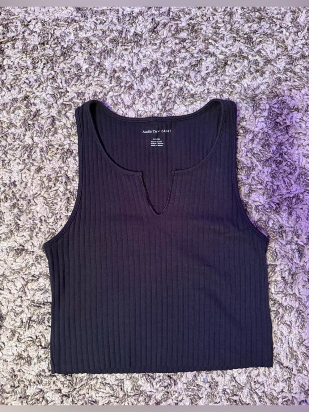 American Eagle Outfitters Black Ribbed Notch Crop Tank